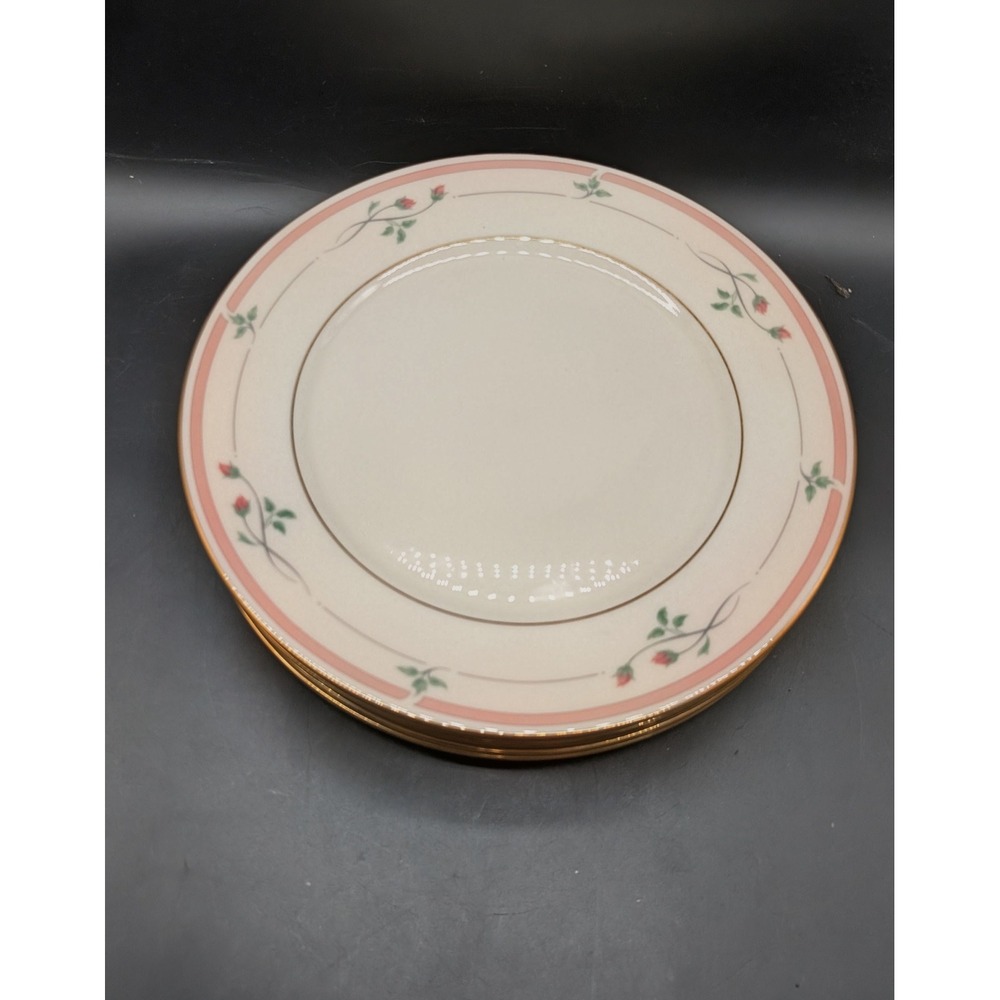 Lenox Manor Rose Dinner Plates Ivory Fine China Gold Trim Pink Band Set of 6